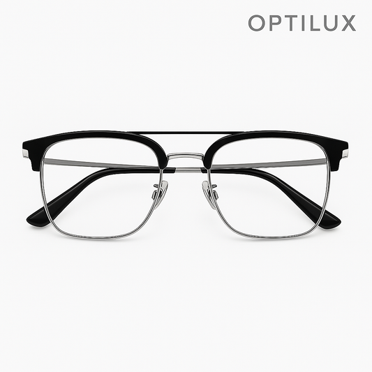 OPTILUX Correctiebril – Clubmaster Stijl met Zwarte Bovenrand en Zilveren Onderframe