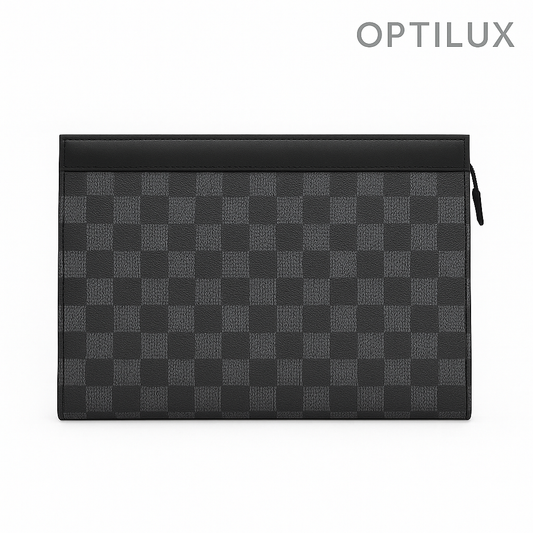 OPTILUX Luxe Pols Clutch – Klassiek Ruitdesign in Antraciet