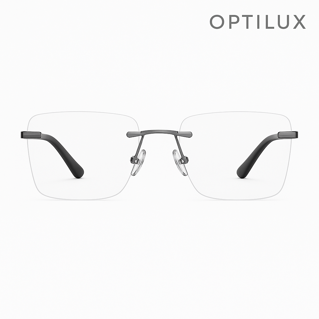 OptiLux EdgeLite – Strakke Randloze Bril met Donkere Accenten