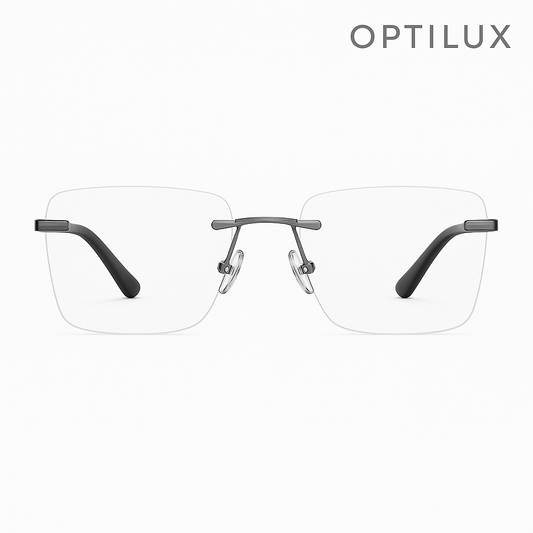 OptiLux EdgeLite – Strakke Randloze Bril met Donkere Accenten